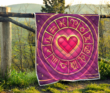 Pink Heart Zodiac Wheel Print Quilt