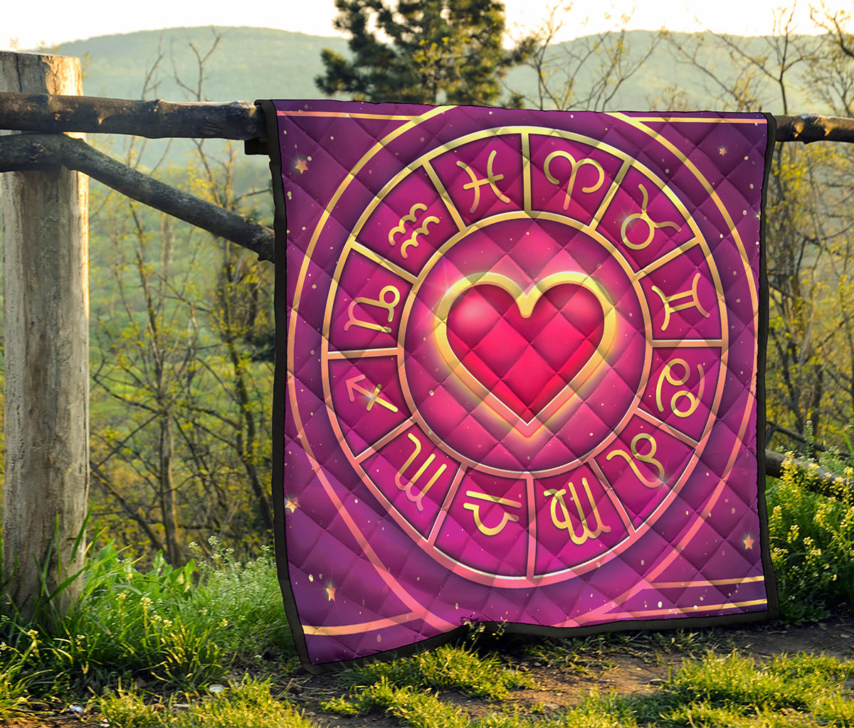 Pink Heart Zodiac Wheel Print Quilt