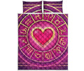 Pink Heart Zodiac Wheel Print Quilt Bed Set
