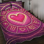 Pink Heart Zodiac Wheel Print Quilt Bed Set