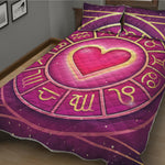 Pink Heart Zodiac Wheel Print Quilt Bed Set