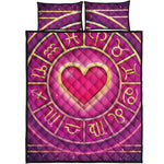 Pink Heart Zodiac Wheel Print Quilt Bed Set