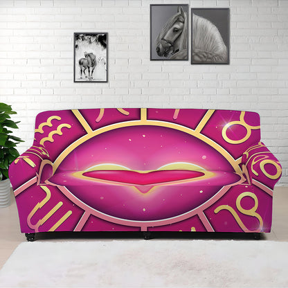 Pink Heart Zodiac Wheel Print Sofa Cover