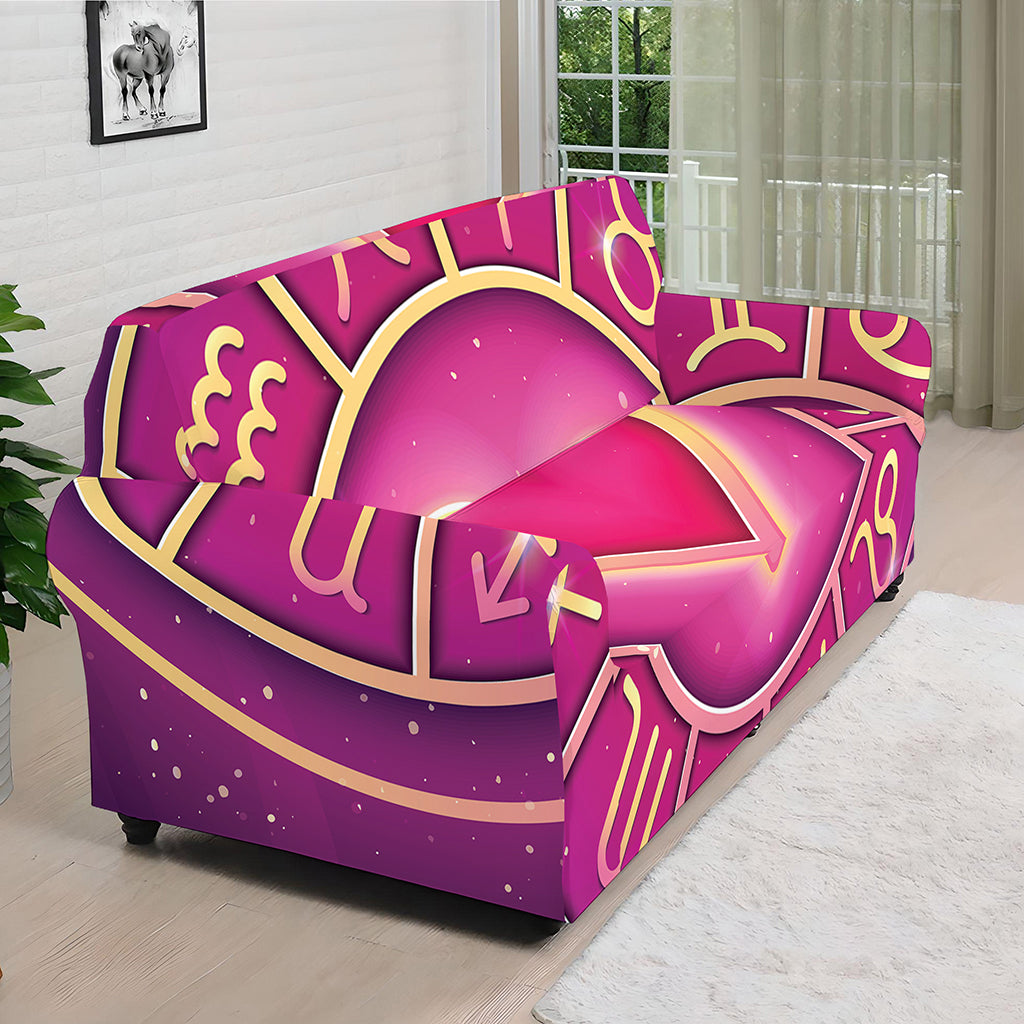 Pink Heart Zodiac Wheel Print Sofa Cover