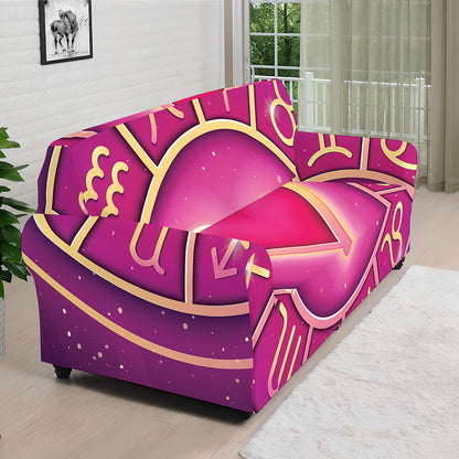 Pink Heart Zodiac Wheel Print Sofa Cover