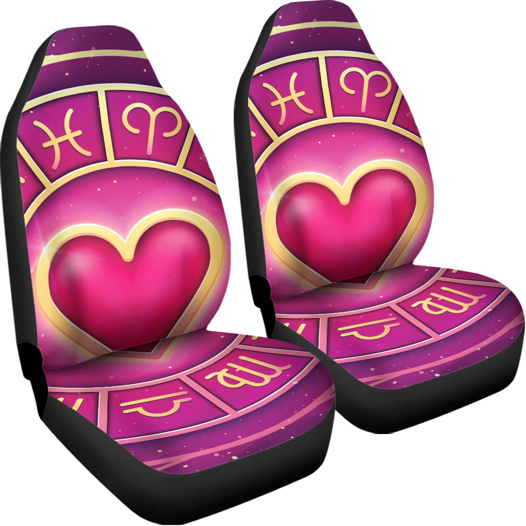 Pink Heart Zodiac Wheel Print Universal Fit Car Seat Covers