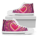 Pink Heart Zodiac Wheel Print White High Top Shoes