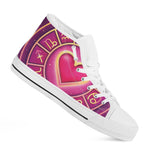 Pink Heart Zodiac Wheel Print White High Top Shoes