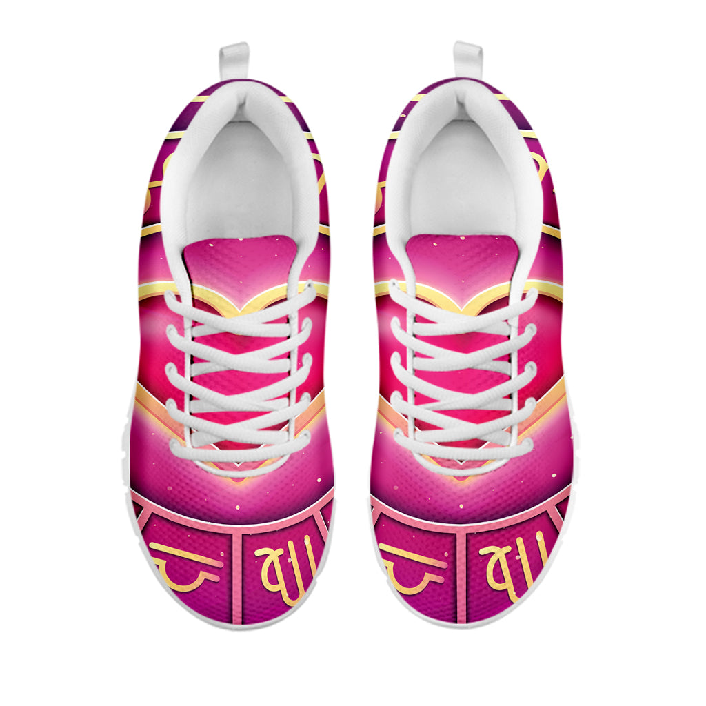 Pink Heart Zodiac Wheel Print White Sneakers