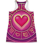 Pink Heart Zodiac Wheel Print Women's Racerback Tank Top