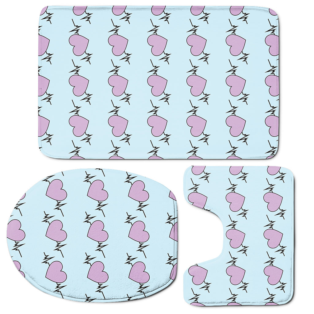 Pink Heartbeat Pattern Print 3 Piece Bath Mat Set