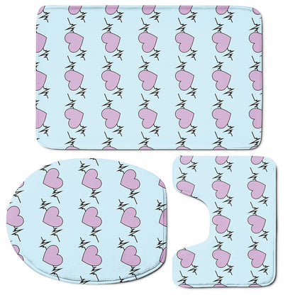 Pink Heartbeat Pattern Print 3 Piece Bath Mat Set