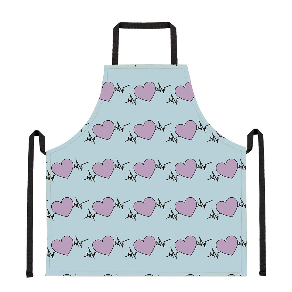 Pink Heartbeat Pattern Print Apron