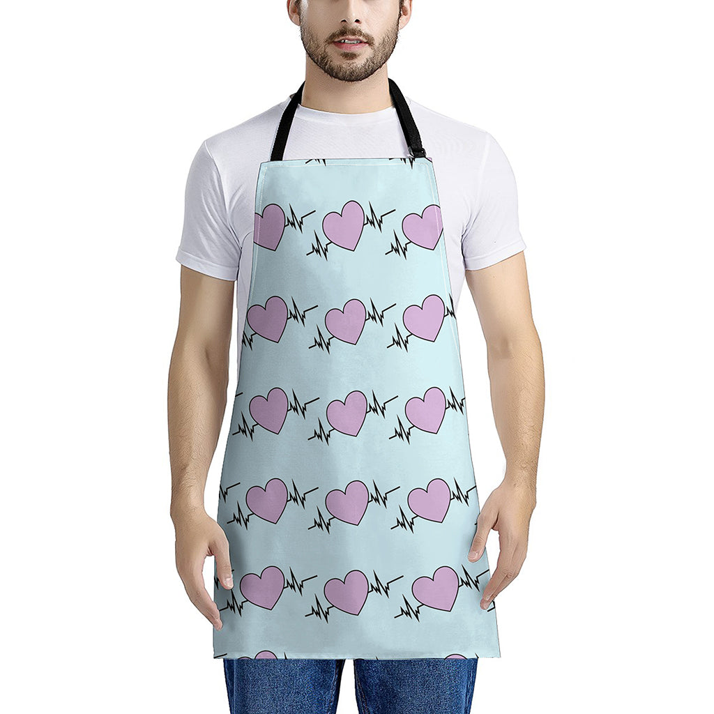 Pink Heartbeat Pattern Print Apron