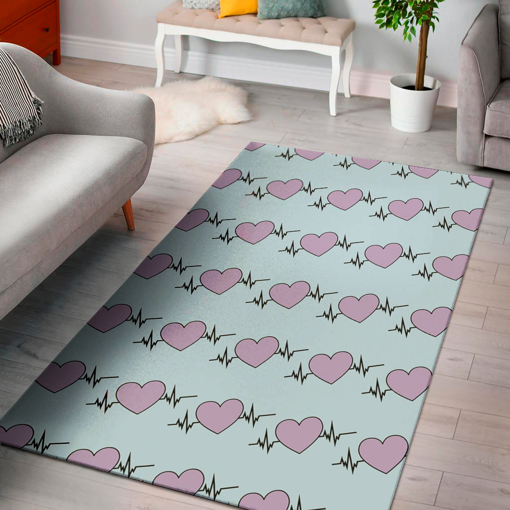 Pink Heartbeat Pattern Print Area Rug