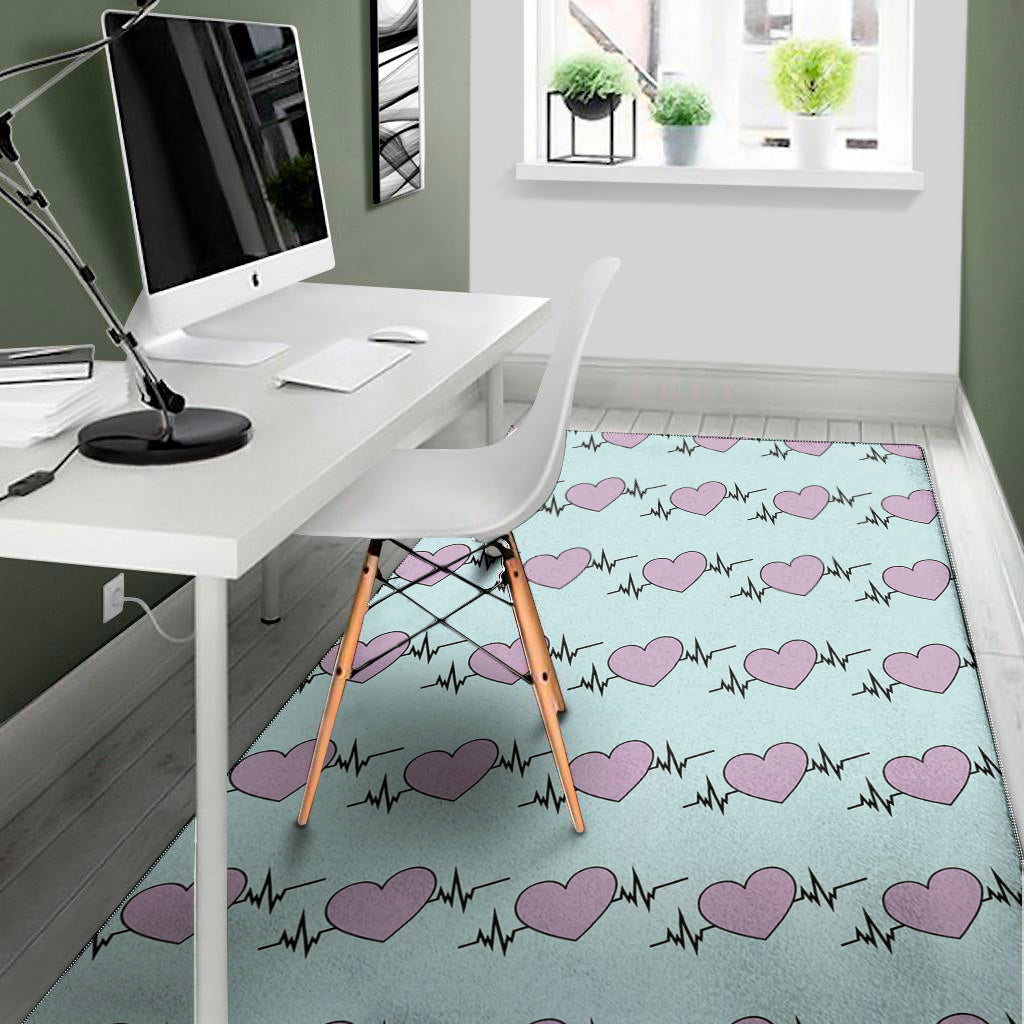 Pink Heartbeat Pattern Print Area Rug