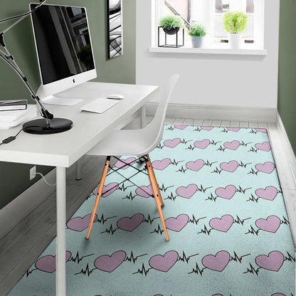 Pink Heartbeat Pattern Print Area Rug
