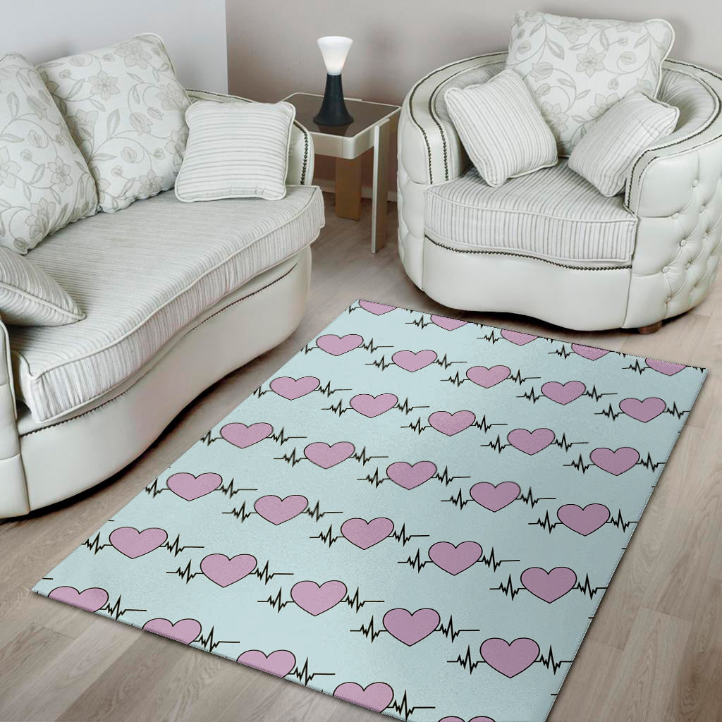 Pink Heartbeat Pattern Print Area Rug