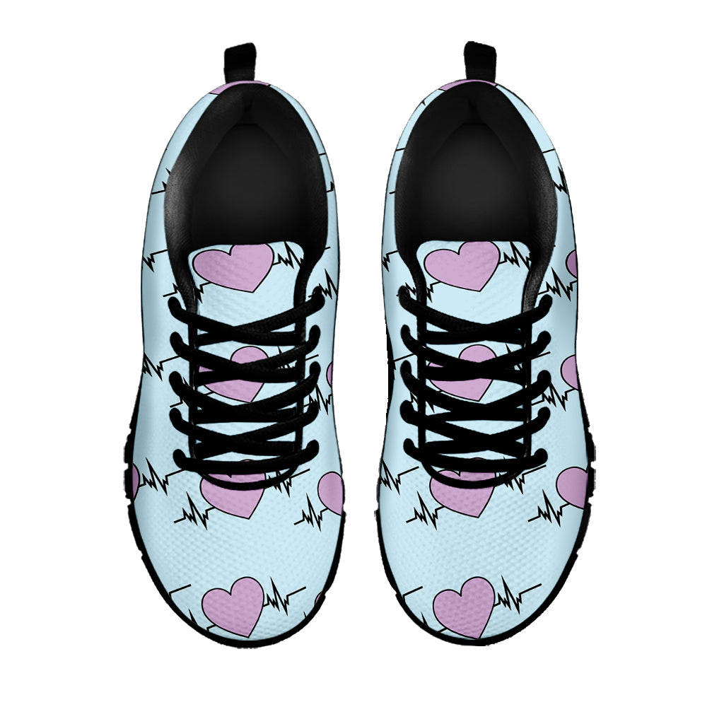 Pink Heartbeat Pattern Print Black Sneakers