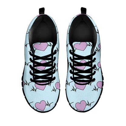 Pink Heartbeat Pattern Print Black Sneakers