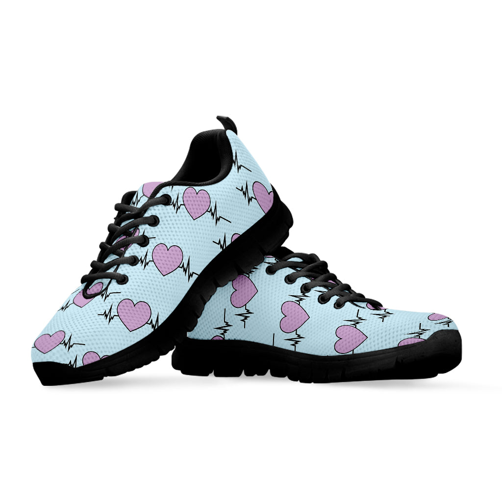 Pink Heartbeat Pattern Print Black Sneakers