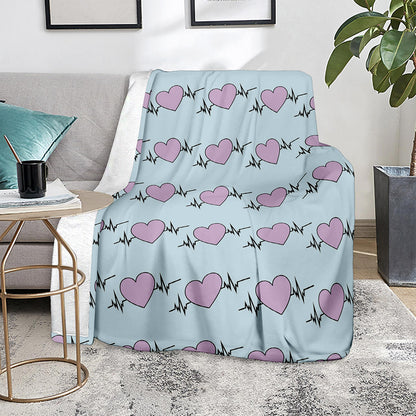 Pink Heartbeat Pattern Print Blanket