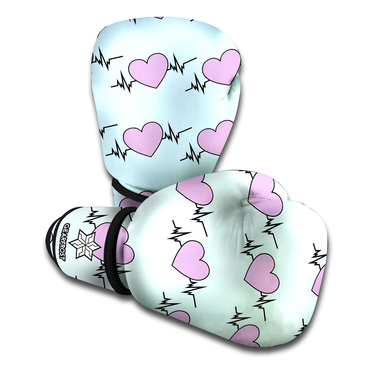 Pink Heartbeat Pattern Print Boxing Gloves