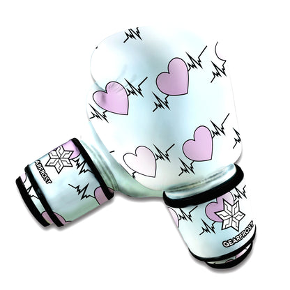 Pink Heartbeat Pattern Print Boxing Gloves