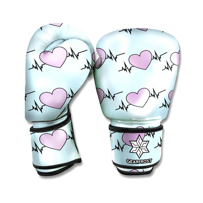 Pink Heartbeat Pattern Print Boxing Gloves