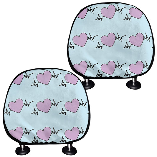 Pink Heartbeat Pattern Print Car Headrest Covers