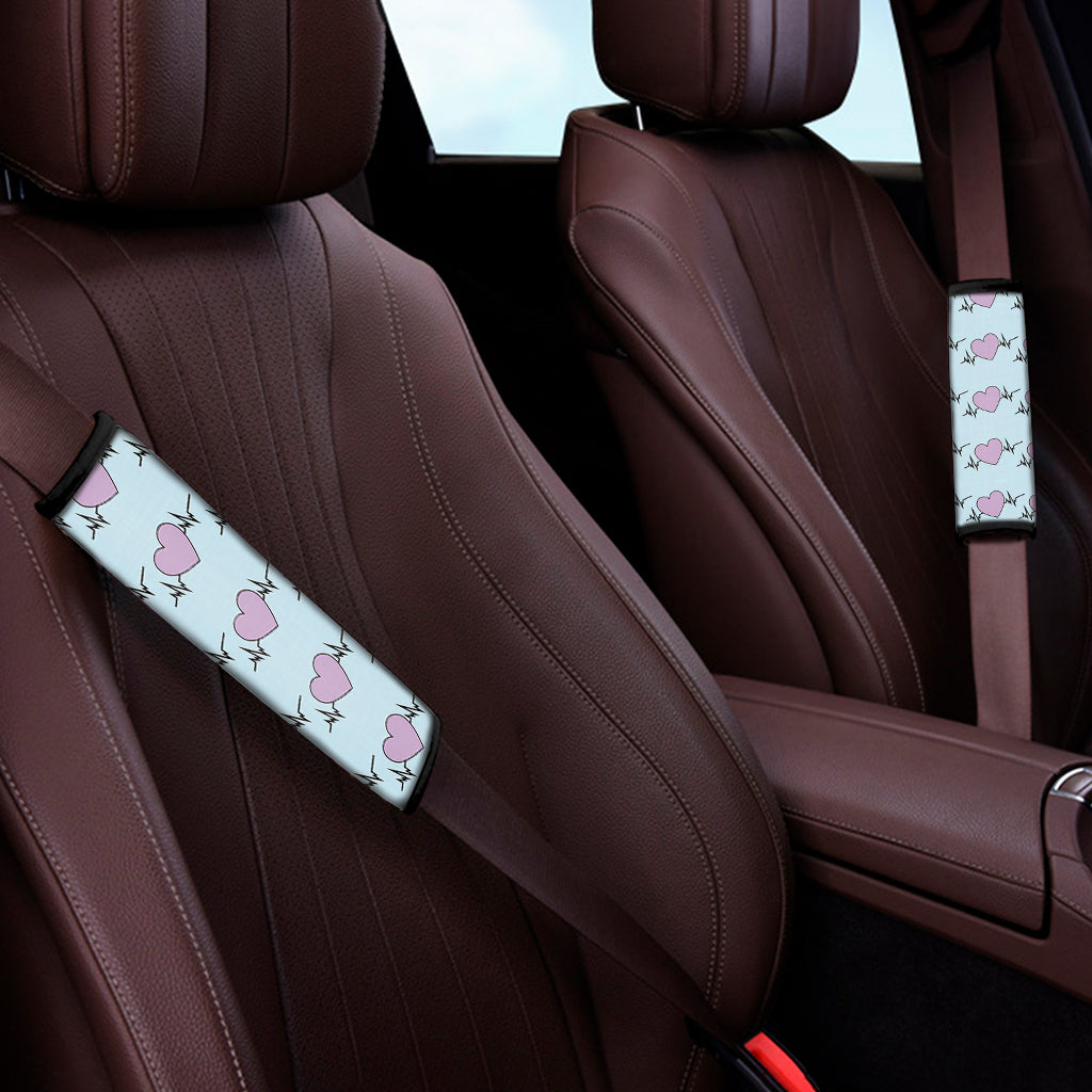 Pink Heartbeat Pattern Print Car Seat Belt Covers