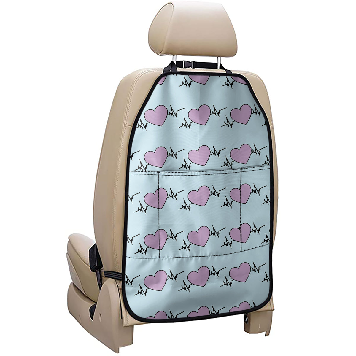 Pink Heartbeat Pattern Print Car Seat Organizers