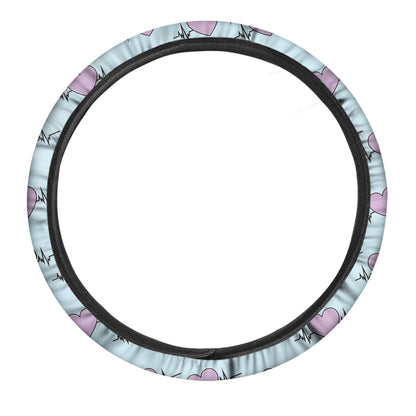 Pink Heartbeat Pattern Print Car Steering Wheel Cover