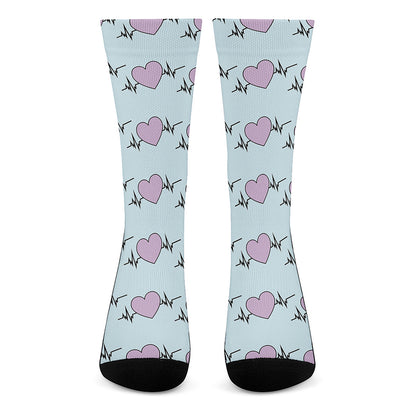 Pink Heartbeat Pattern Print Crew Socks