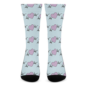 Pink Heartbeat Pattern Print Crew Socks