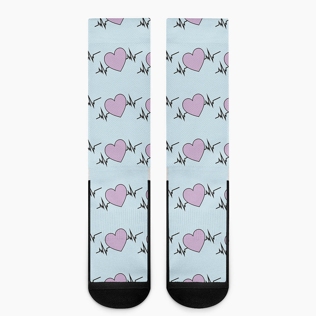 Pink Heartbeat Pattern Print Crew Socks