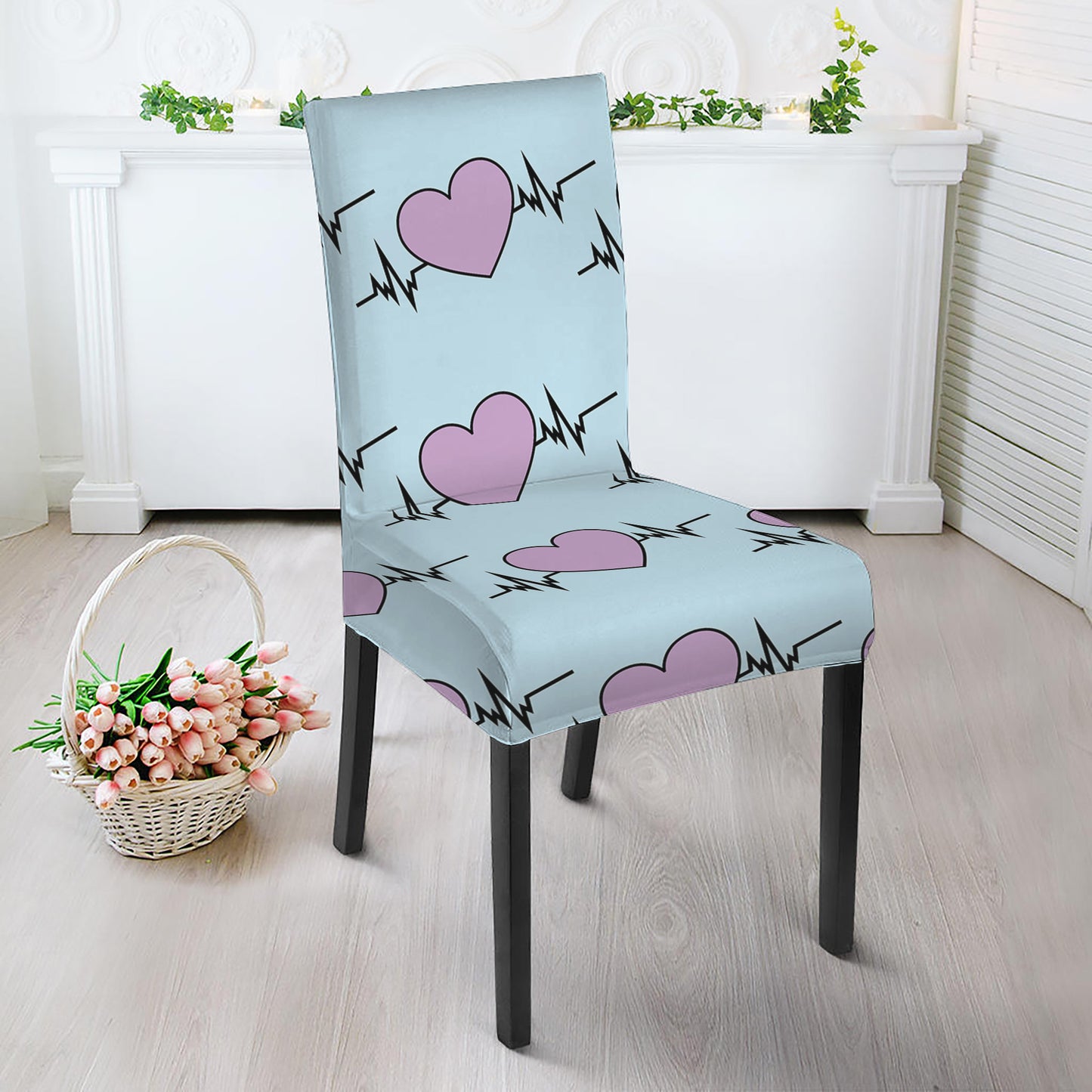 Pink Heartbeat Pattern Print Dining Chair Slipcover
