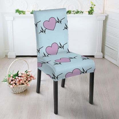 Pink Heartbeat Pattern Print Dining Chair Slipcover