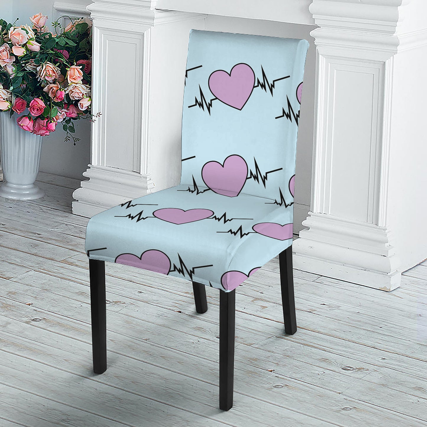 Pink Heartbeat Pattern Print Dining Chair Slipcover