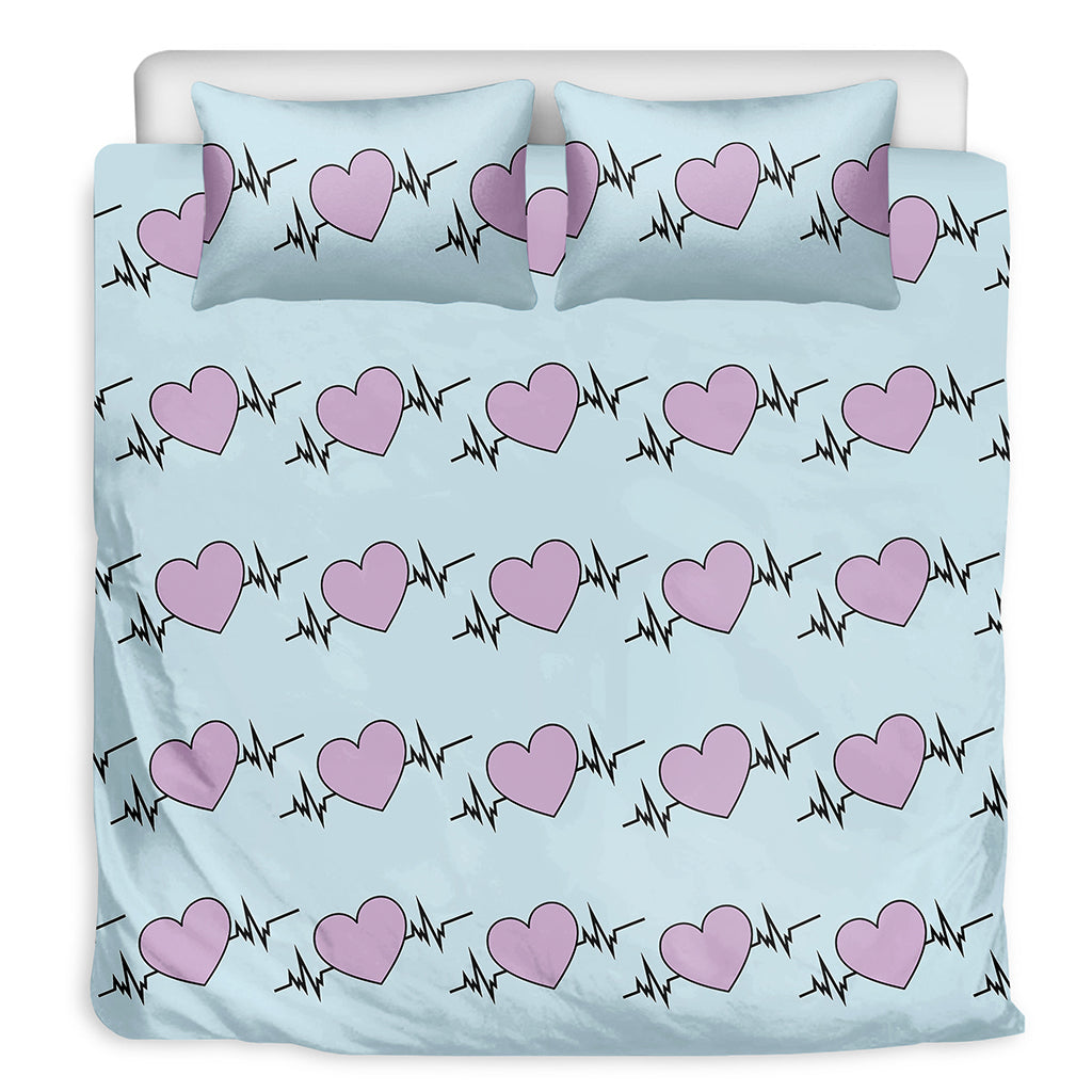 Pink Heartbeat Pattern Print Duvet Cover Bedding Set
