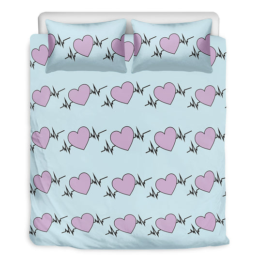 Pink Heartbeat Pattern Print Duvet Cover Bedding Set