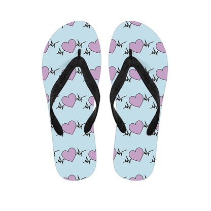 Pink Heartbeat Pattern Print Flip Flops