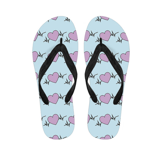 Pink Heartbeat Pattern Print Flip Flops