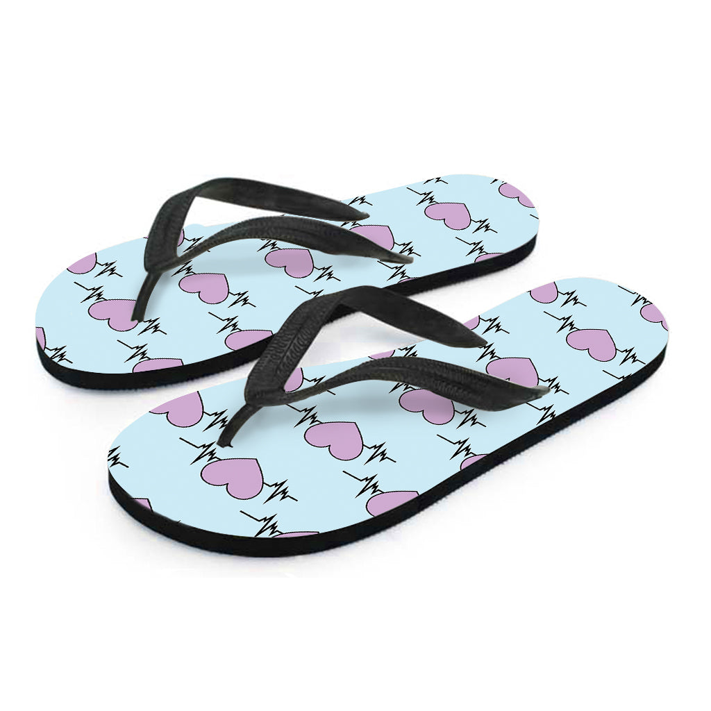 Pink Heartbeat Pattern Print Flip Flops