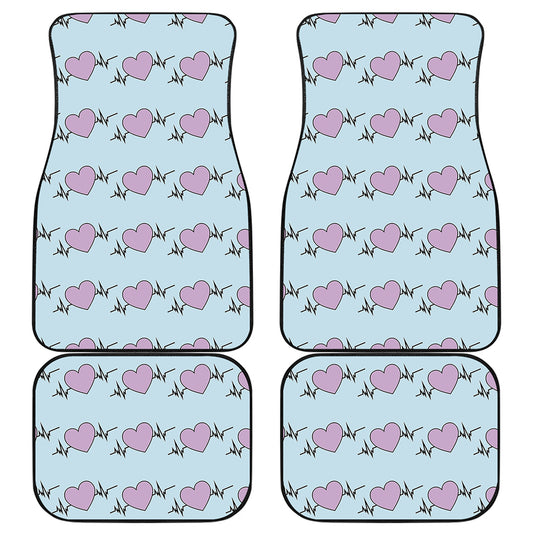 Pink Heartbeat Pattern Print Front and Back Car Floor Mats
