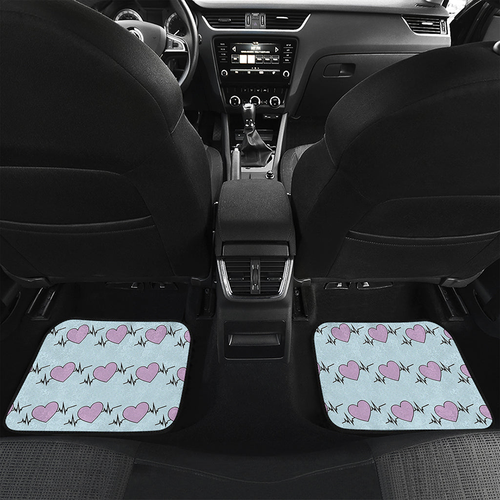 Pink Heartbeat Pattern Print Front and Back Car Floor Mats