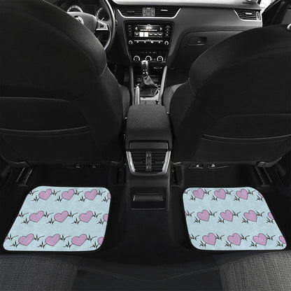 Pink Heartbeat Pattern Print Front and Back Car Floor Mats
