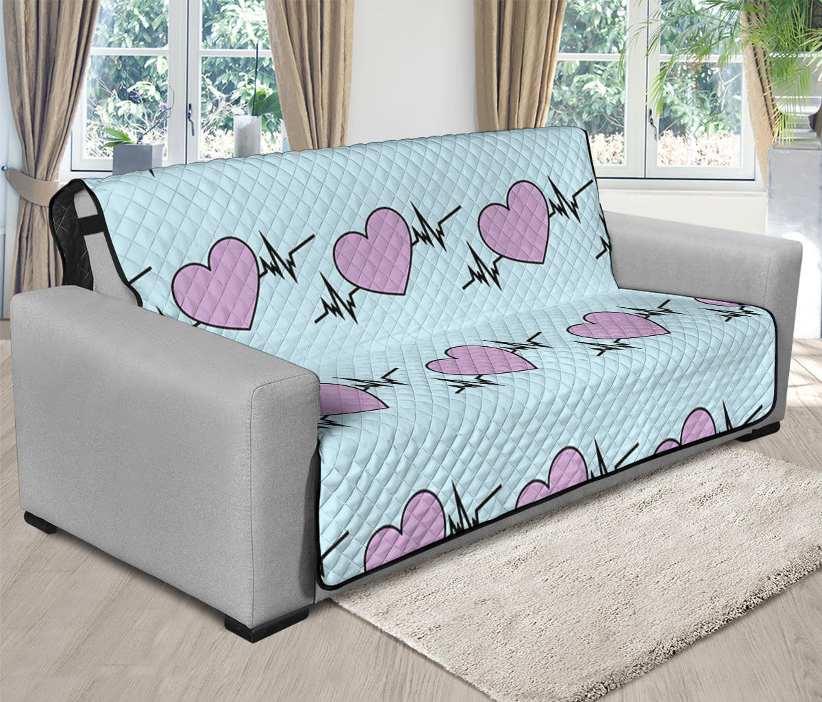 Pink Heartbeat Pattern Print Futon Protector