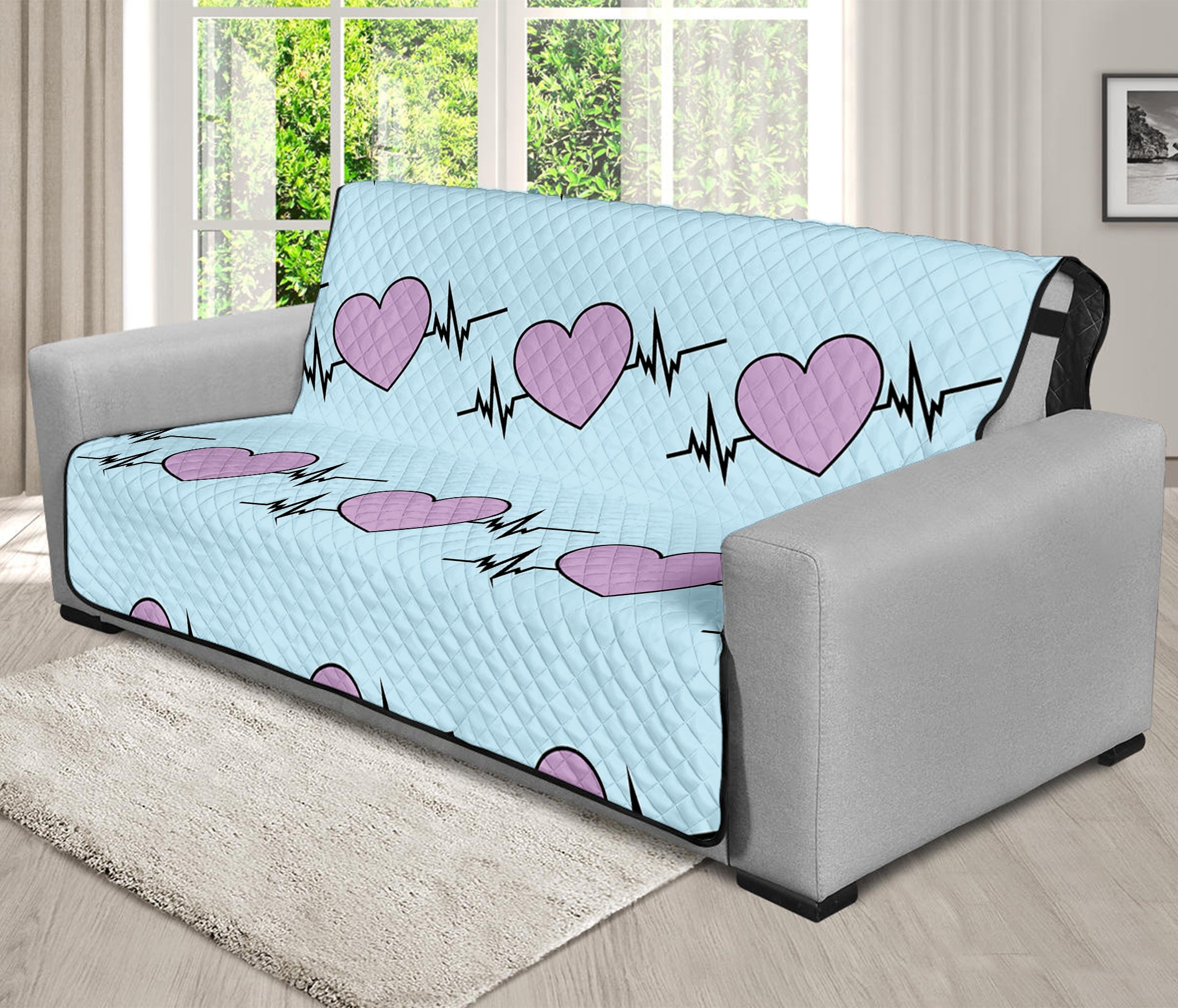 Pink Heartbeat Pattern Print Futon Protector