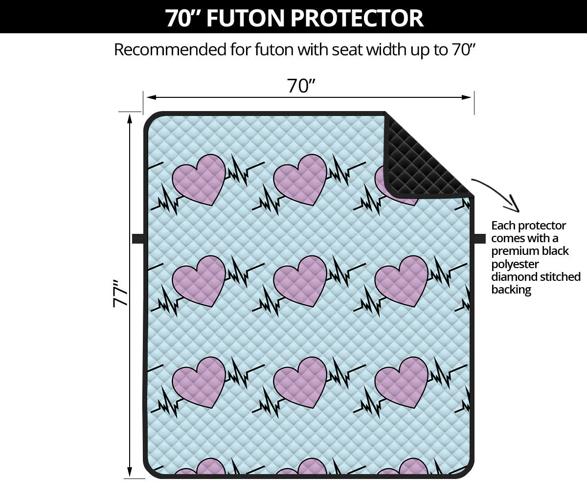 Pink Heartbeat Pattern Print Futon Protector